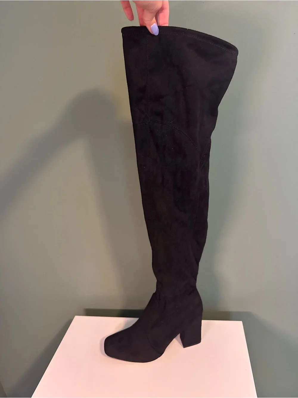 Unisa Black Over-the-Knee Square Toe Block Heel Women's Boots
